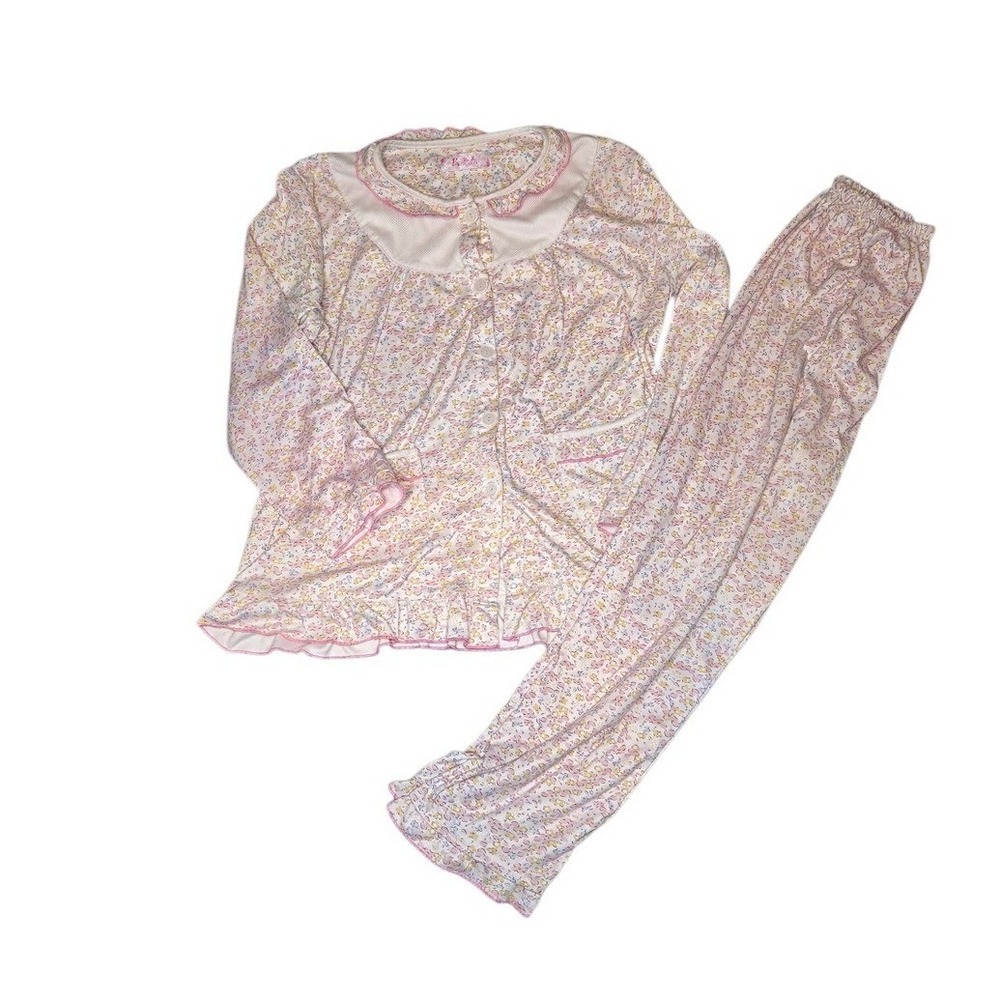 Cottagecore Floral Pajama Set Peter Pan Collar Pink Coquette Lounge M/L